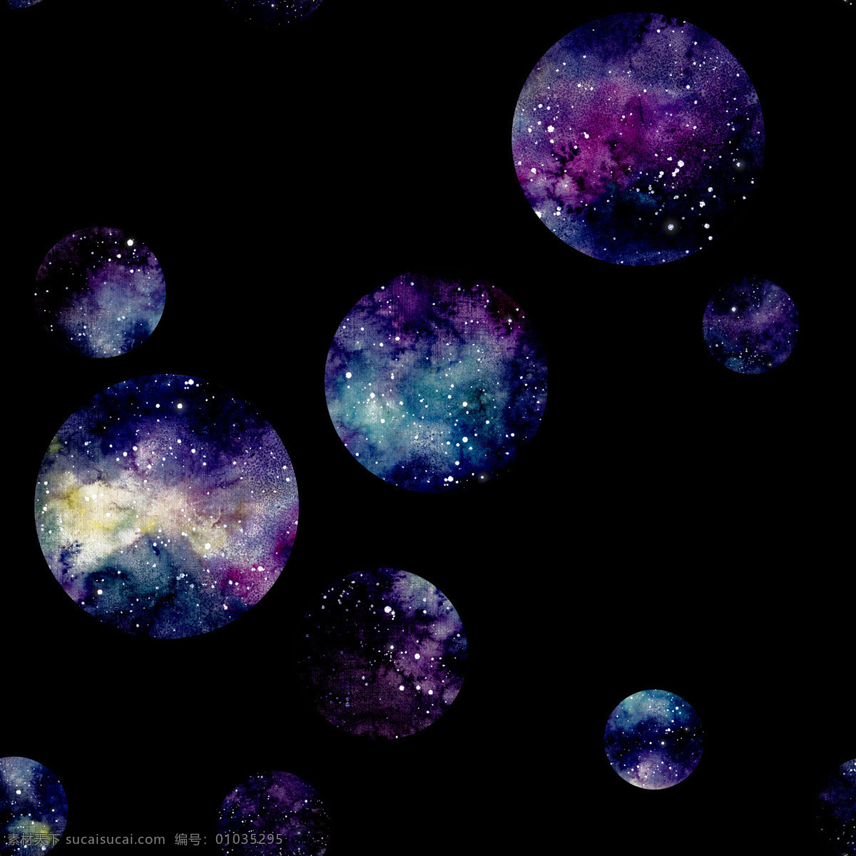 手绘 紫色 星空 月球 透明 黑色 渐变 蓝色 免扣素材 水彩 透明素材 圆形 装饰图案