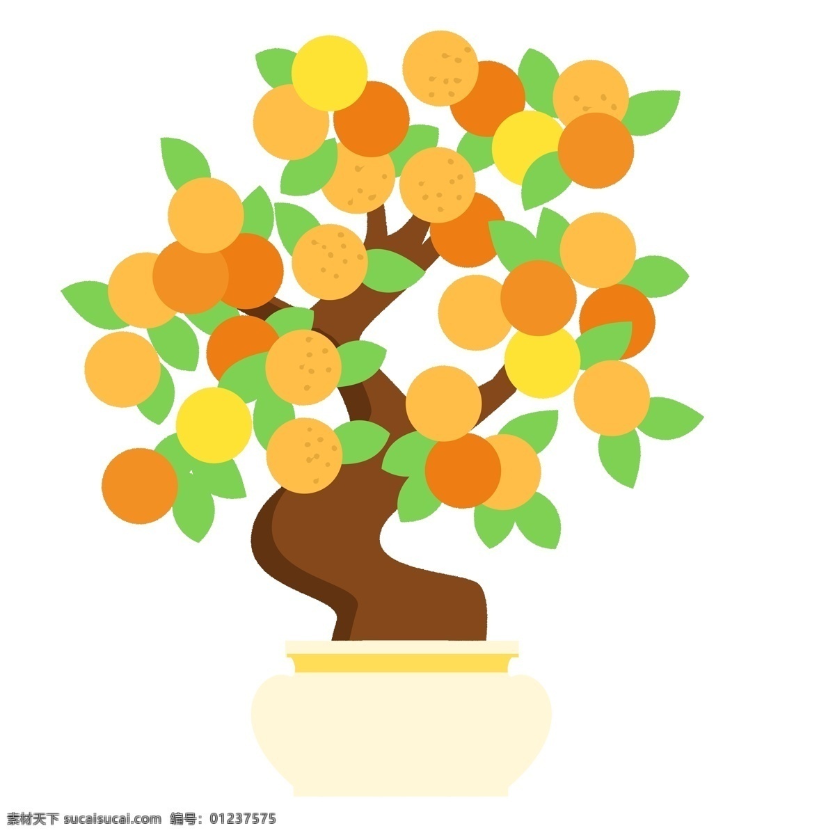 喜庆 大吉大利 春节 手绘 橘子 树 卡通 彩色 中国风 树木 盆栽 盆景 橘子树 春节元素