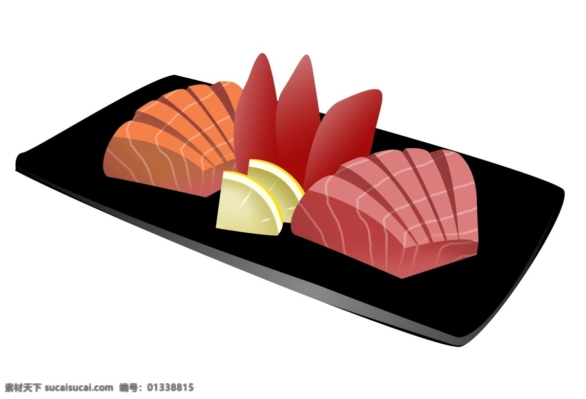 盘 日式 料理 插画 一盘料理 火腿 散文图 海鲜 柠檬 日式料理 日式料理插图 日本美食