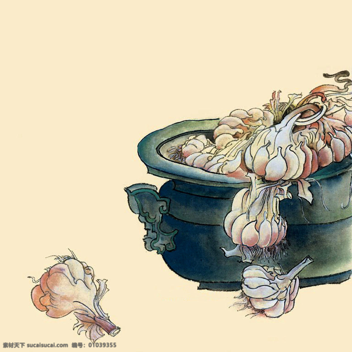 幅 大蒜 中国画 静物 设计素材 静物画篇 中国画篇 书画美术 白色