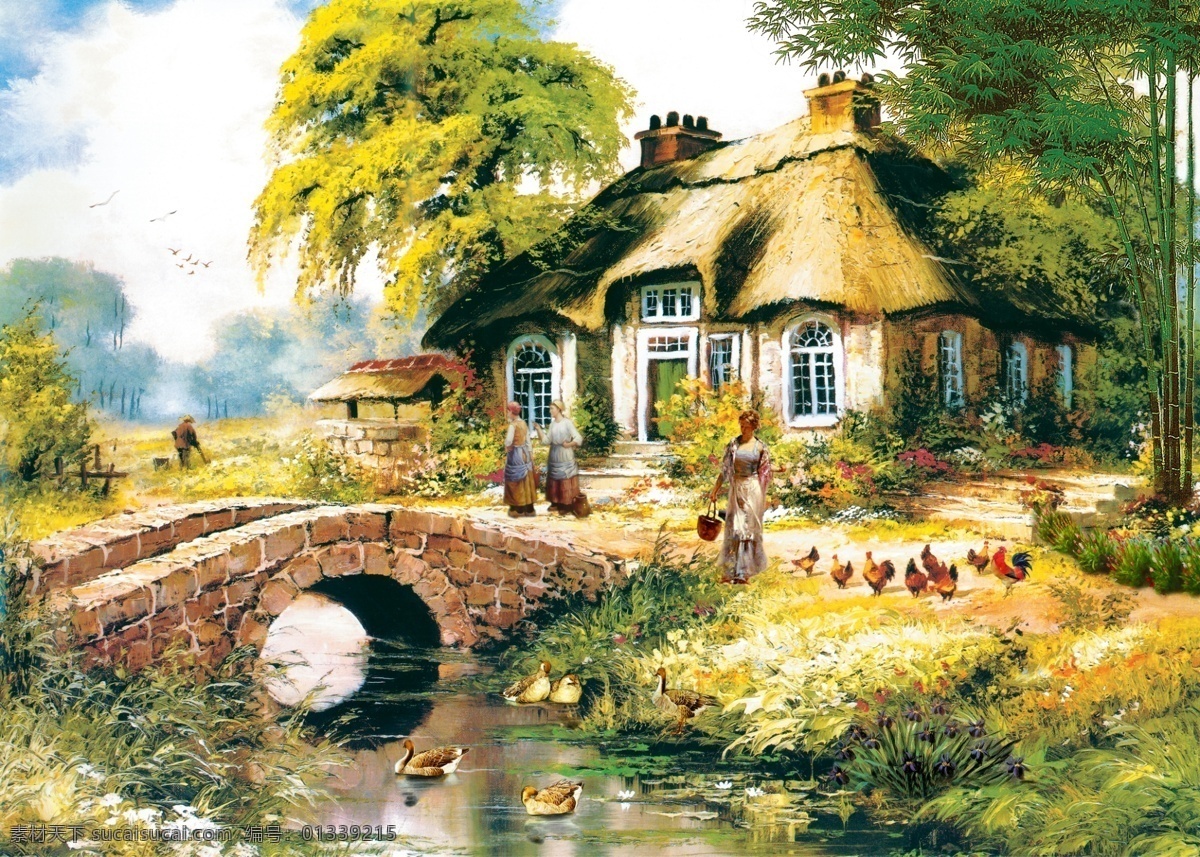 分层 碧水 草坪 大雁 鹅 房子 风景 风景画 油画 模板下载 油画风景 山村油画 山水画 山水油画 油画山水 风景油画 油画人物 河流 流水 茅屋 竹子 树林 少妇 妇女 谈话 女孩 提水 男士 田园 鸭子 鲜花 石头 桥 绿草 蓝天 世外桃园 农家风情 源文件 家居装饰素材