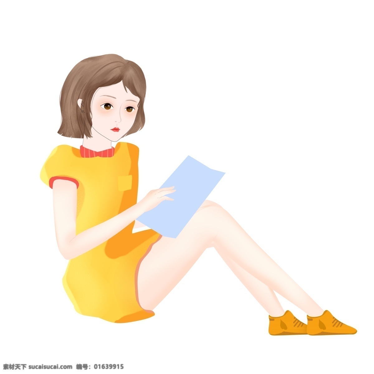 卡通 手绘 看书 女孩 ps 透明 卡通s 可爱