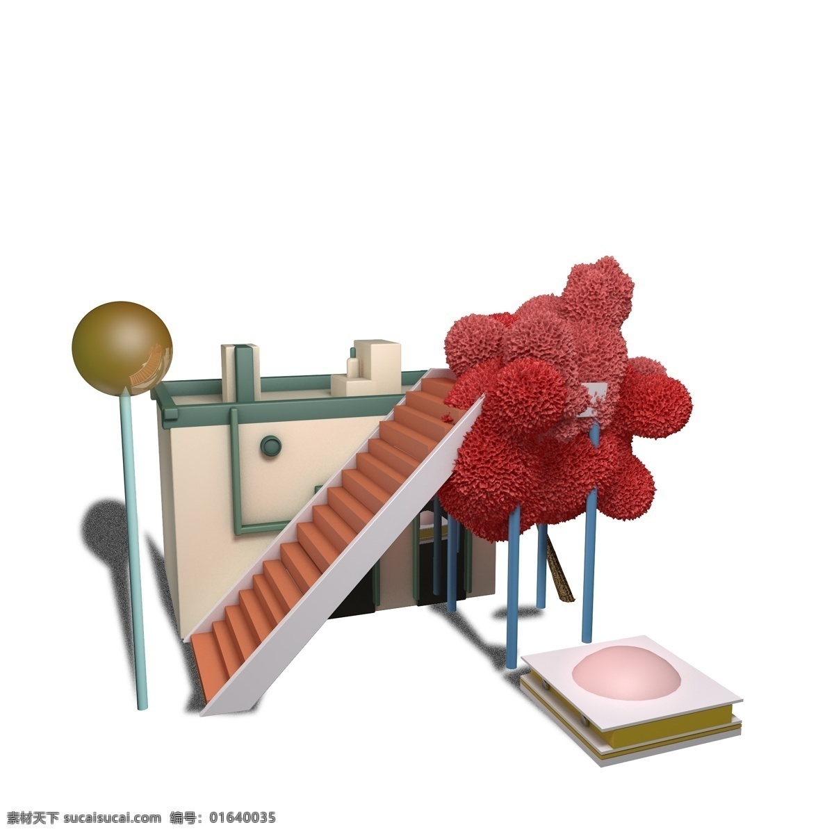 c4d 卡通 风格 建筑 c4d建模 樱花 可爱 立体 3d 路灯 工作室 低对比 建模 草坪 树木