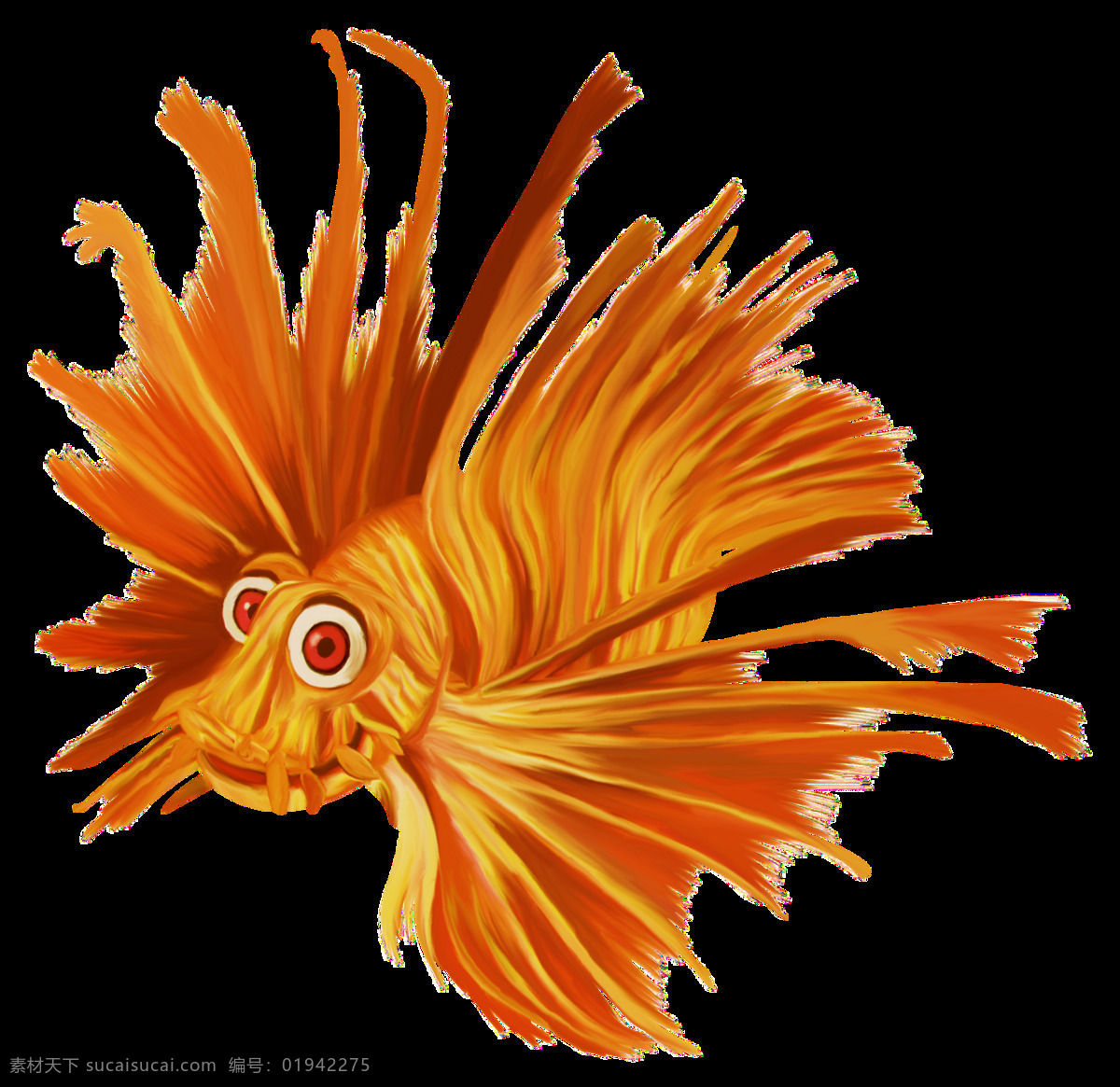 彩绘 卡通 版 奇怪 鱼 透明 橙色 红眼睛 鱼鳍 纹理 透明素材 免扣素材 装饰图片