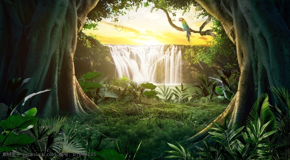 森林 梦幻 魔幻 清新 背景 海报 素材图片 分层