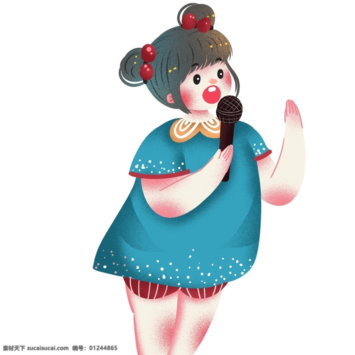 清新 手绘 儿童节 话筒 唱歌 女孩 卡通 表演 六一儿童节 可爱女生