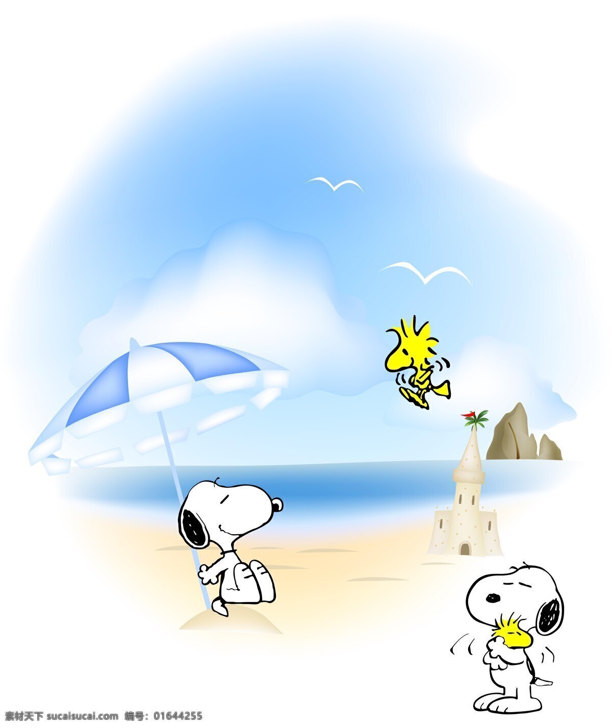 史努比 鸟 沙滩 伞 海 动漫动画