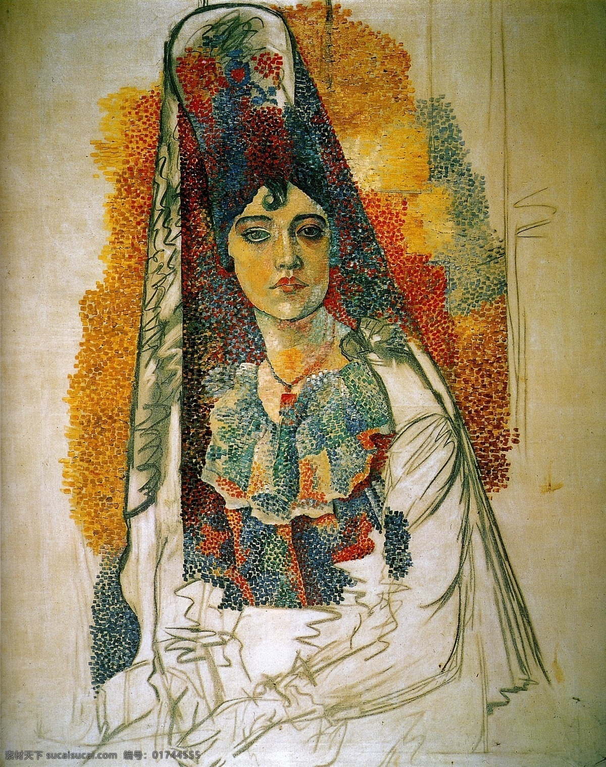 salchichona 西班牙 画家 巴勃罗 毕加索 抽象 油画 人物 人体 装饰画 la espagnol costume en femme 1917 装饰素材