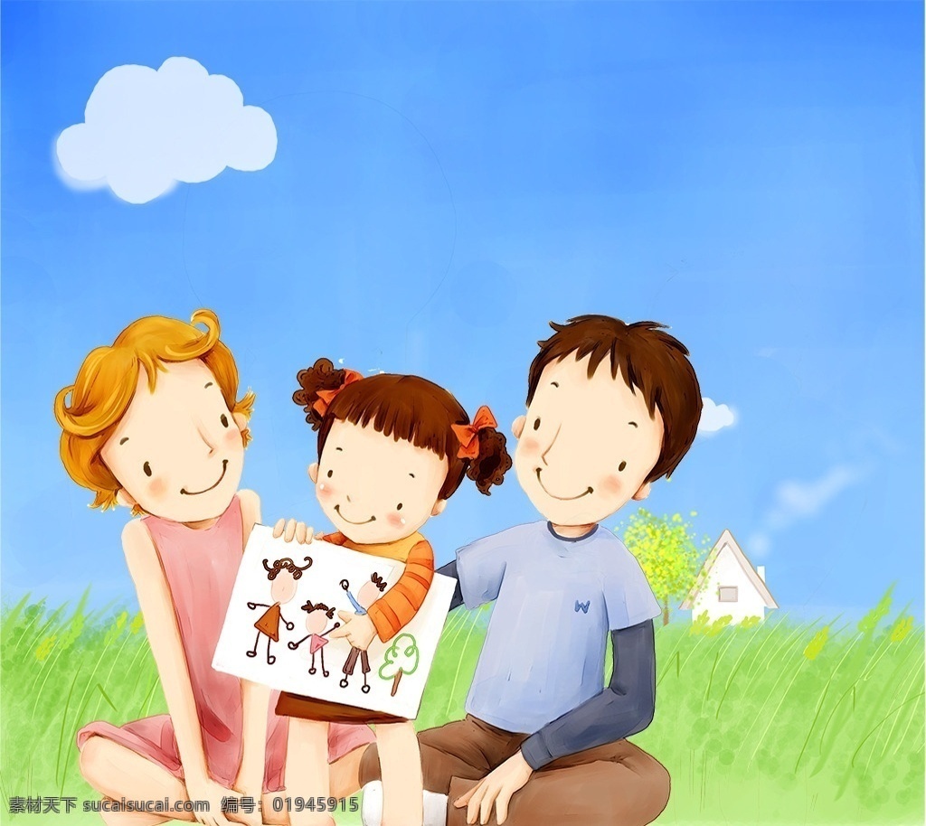 一家人漫画 爱家 幸福生活 孩子的画 母亲陪看书 一起看书 幸福一家亲 共坐椅子 一家亲 动漫动画 动漫人物