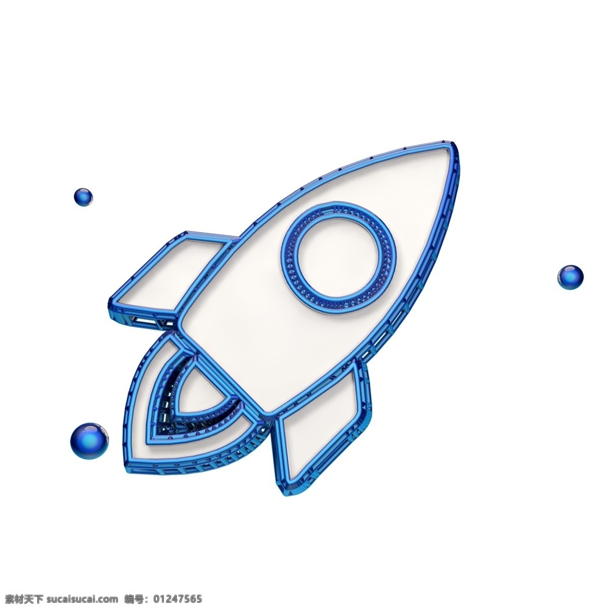 立体 蓝色 火箭 图标