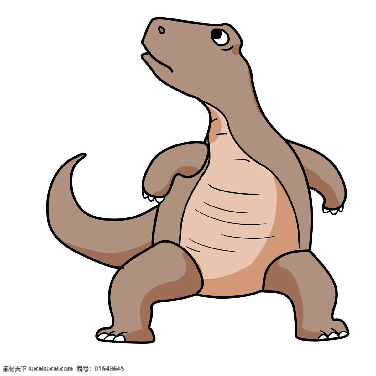 卡通 可爱 弯 龙 插画 可爱的恐龙 卡通弯龙 咖色的恐龙 灭绝动物 小动物 尖尾巴 恐龙动物插画