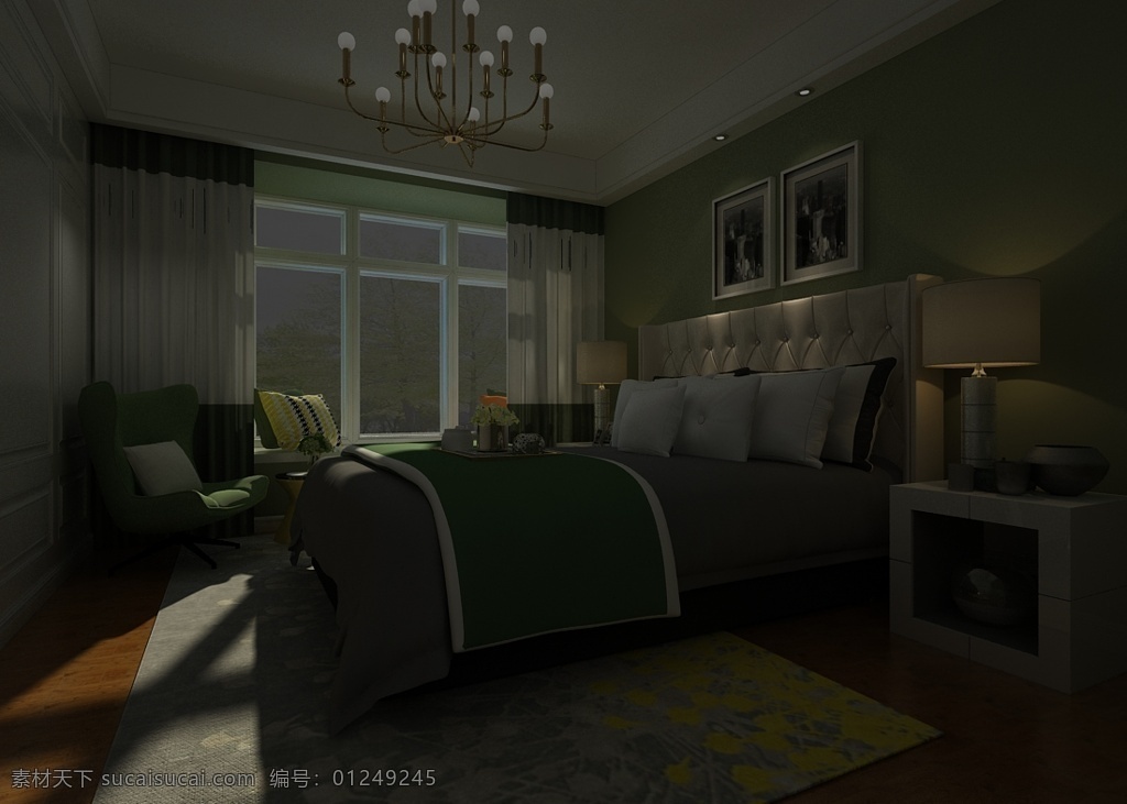 卧室 三维 模型 图 效果图 现代简约 卧室模型 3dmax 灯光渲染 环境光