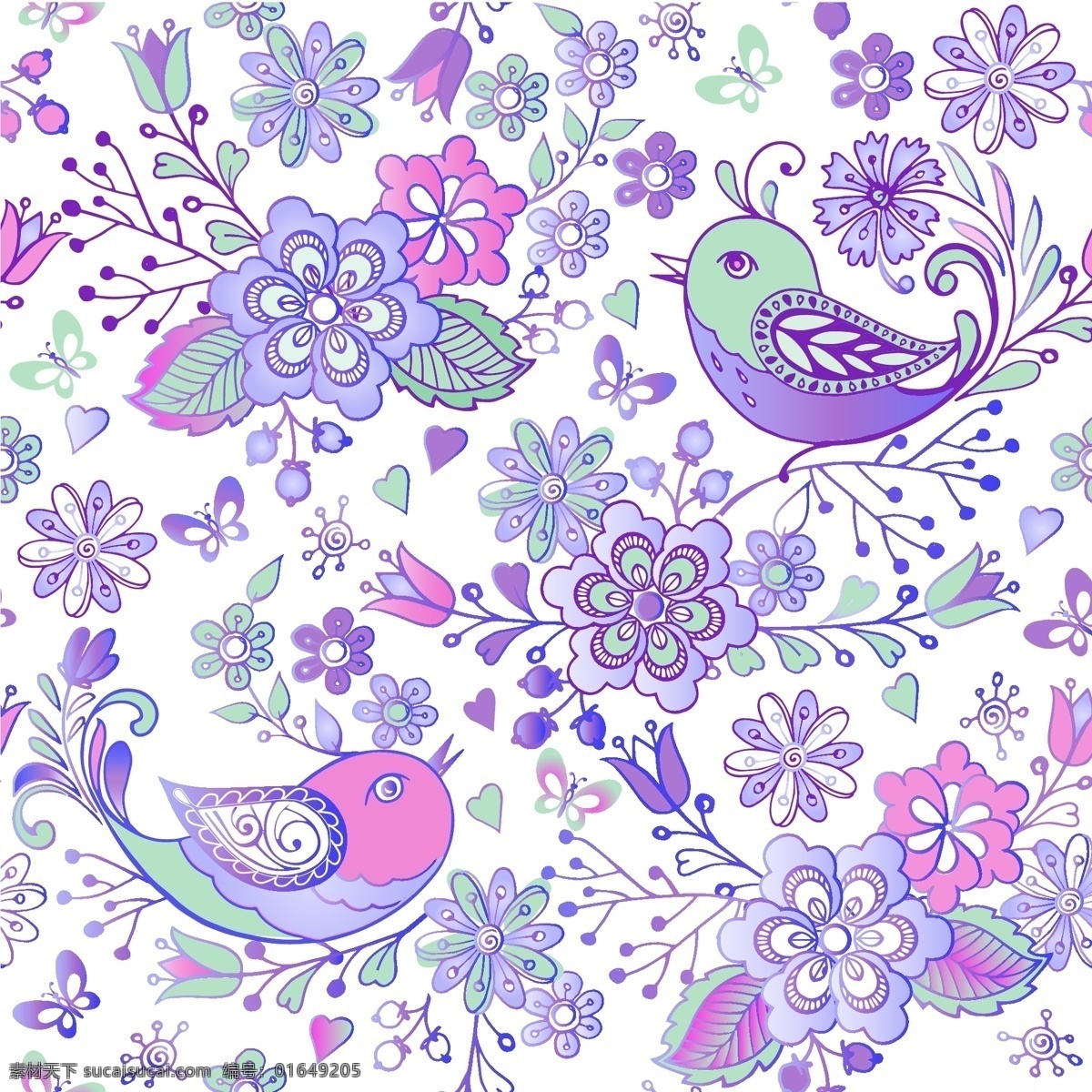 紫色 艺术 花朵 小鸟 背景 底纹 唯美 浪漫 花纹