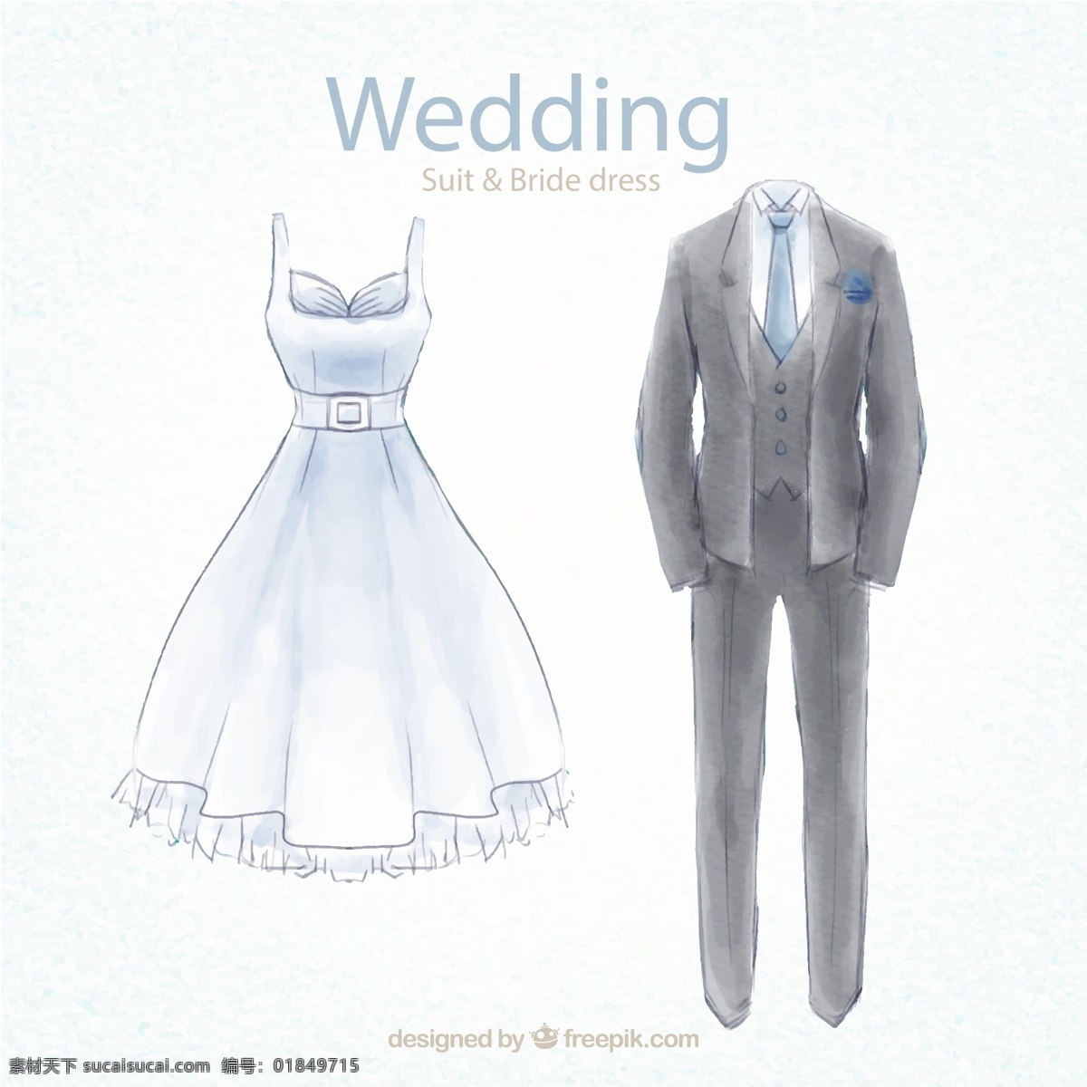 婚纱 灰色 礼服 婚纱礼服 婚礼 水彩 彩绘 矢量 高清图片