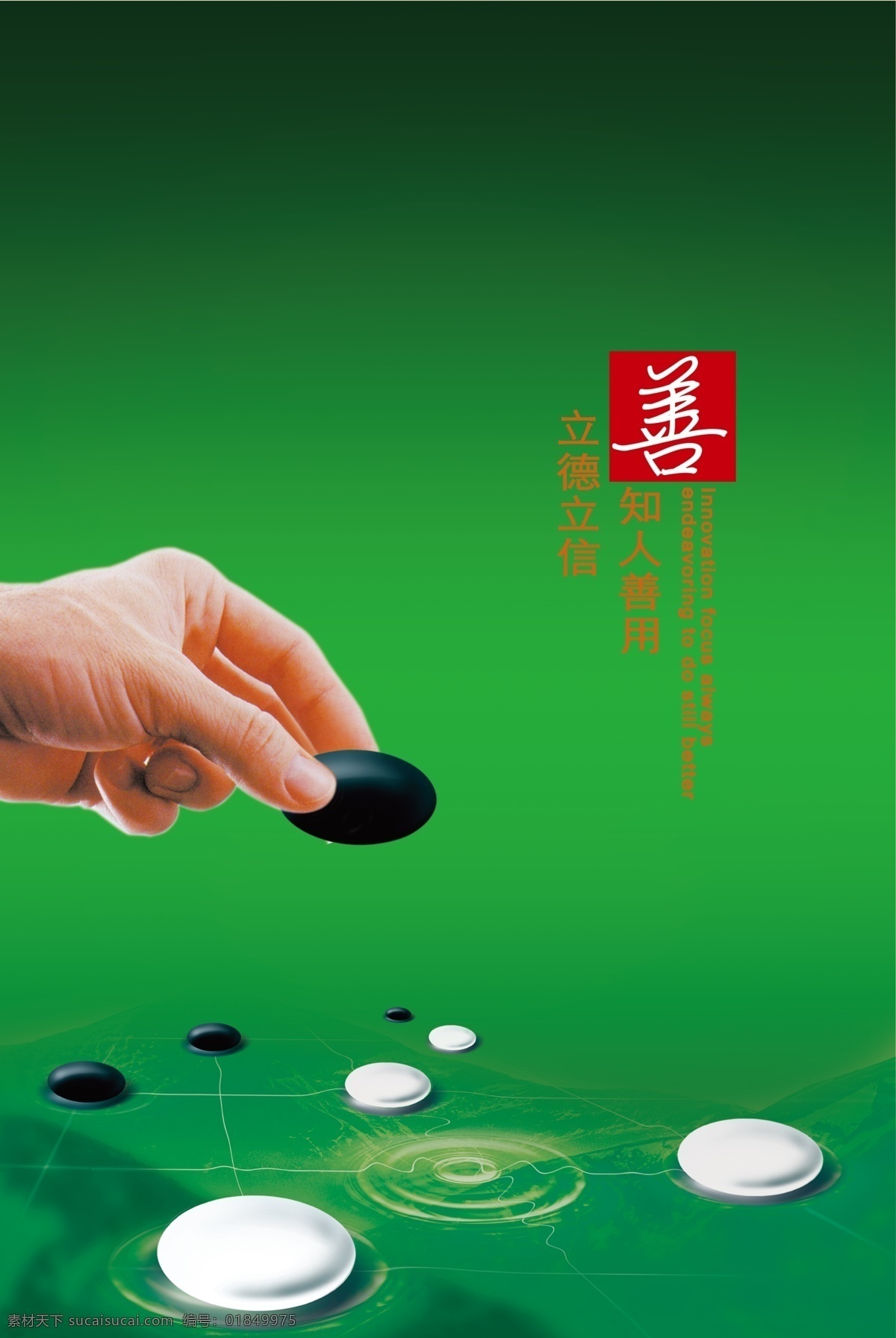 围棋画框 文化墙 决策 围棋 棋子 绿色 简介 展板模板 广告设计模板 源文件