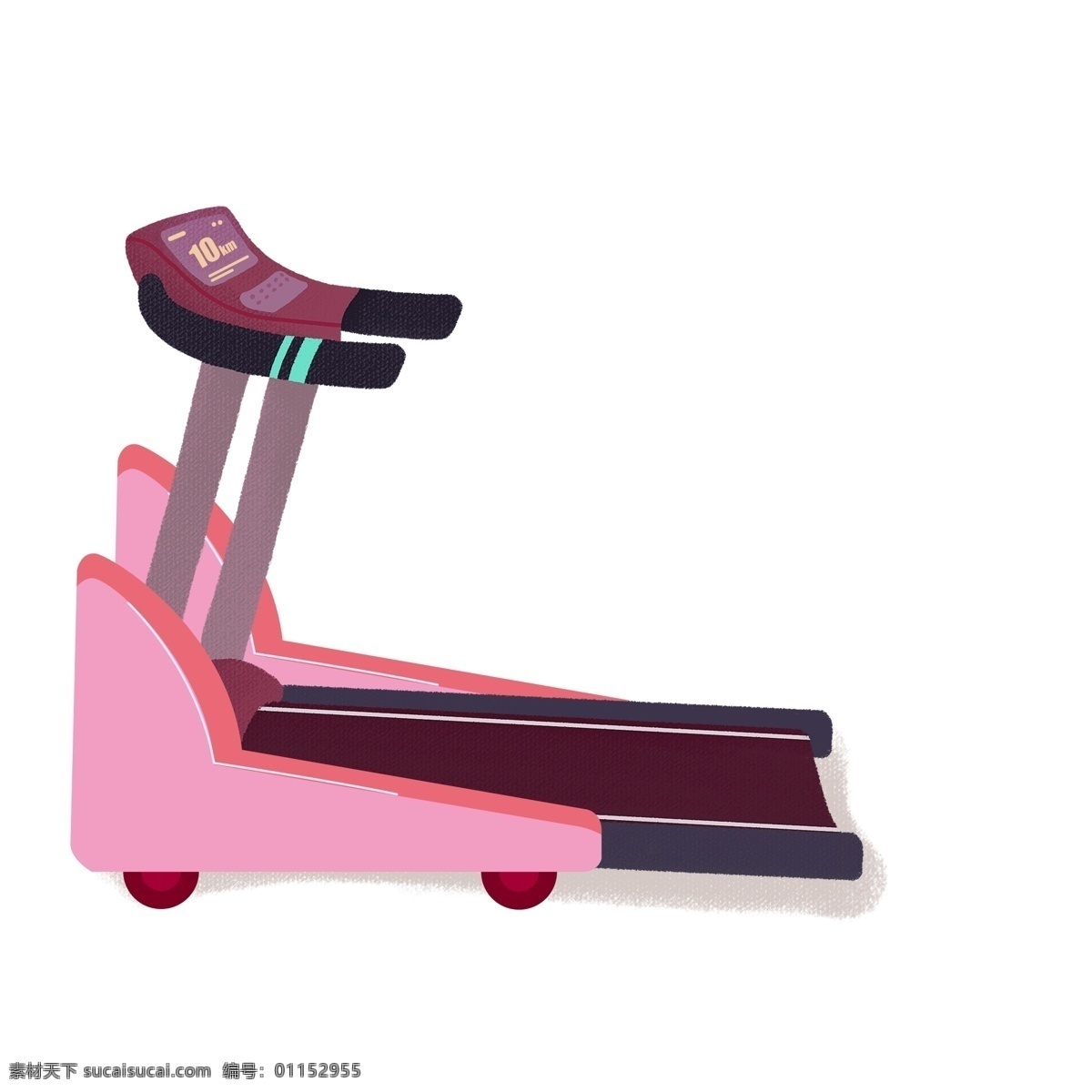 卡通 手绘 台 跑步机 粉色 创意 健身器械 健身器材 插画