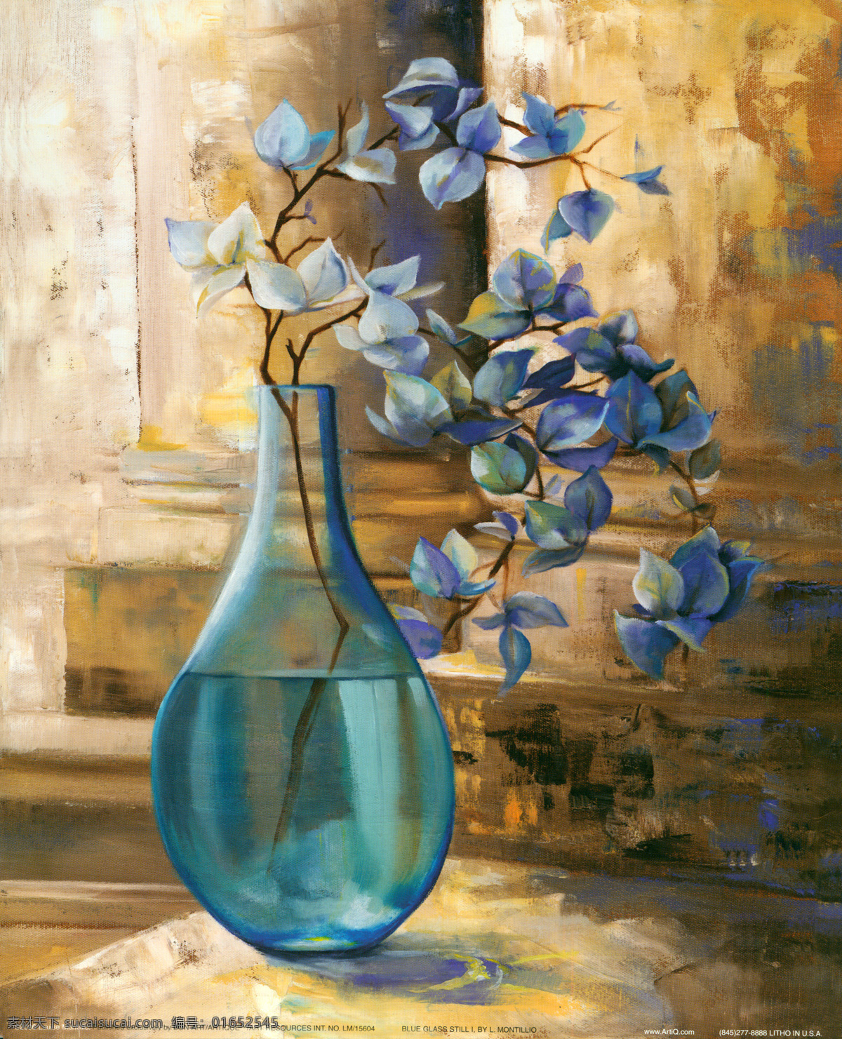 蓝色花瓶油画 油画 静物 花瓶 装饰画