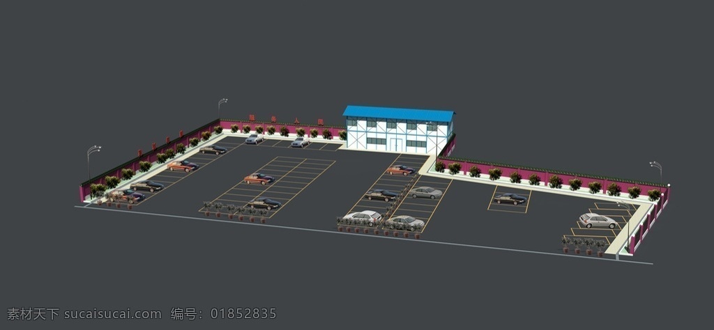 停车场 活动板房 围场 停车线 路基 室外模型 3d设计 max