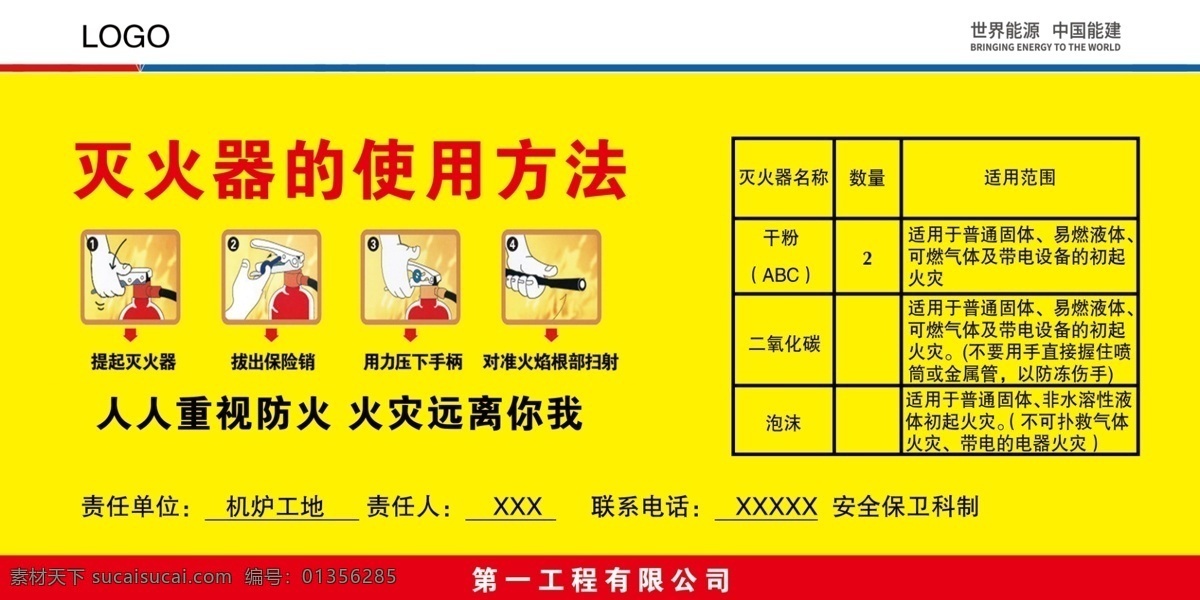 灭火器 使用方法 使用 方法 黄色 红字 说明 安全警示标牌