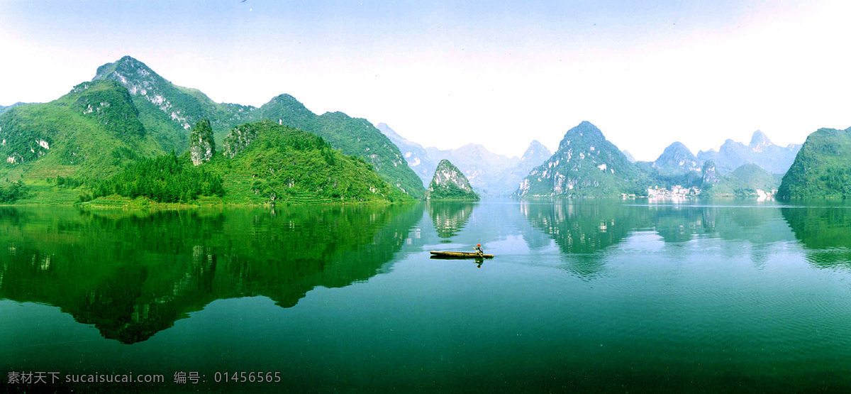绿山映绿水 湖水 小山 小船 风景 倒映 倒影 jpg图片 自然景观 山水风景