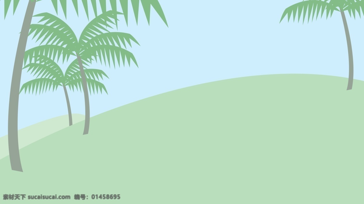 绿色 山坡 上 椰子树 卡通 风景