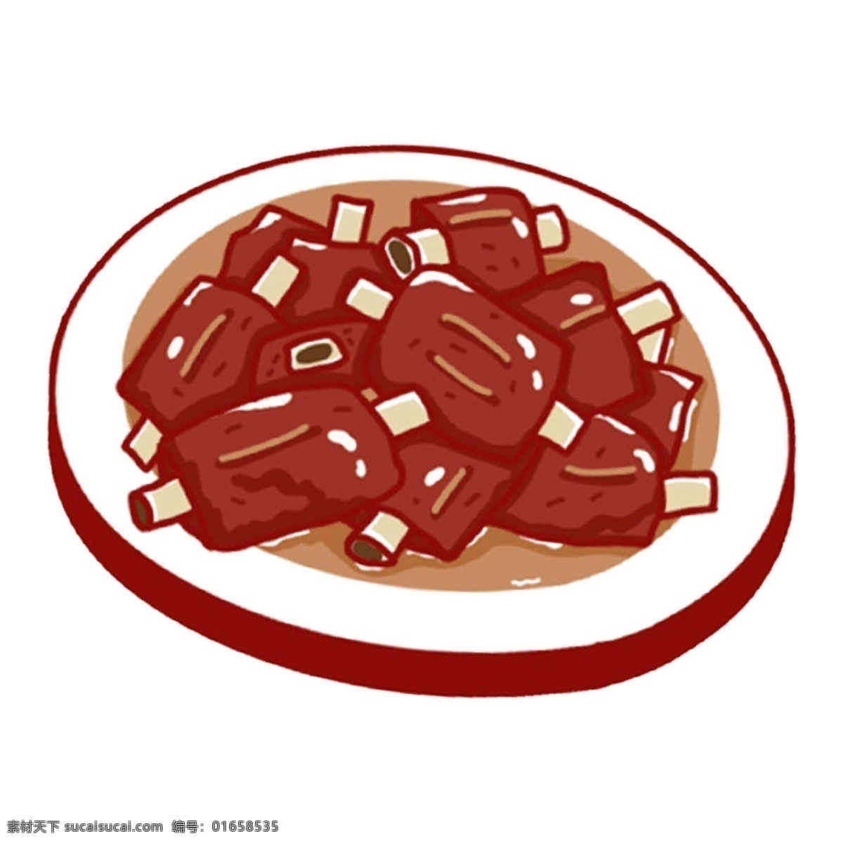 卡通 手绘 美食 红烧 排骨 元素 美味 插画 红烧排骨 菜品 菜肴 油画 png元素 免抠元素