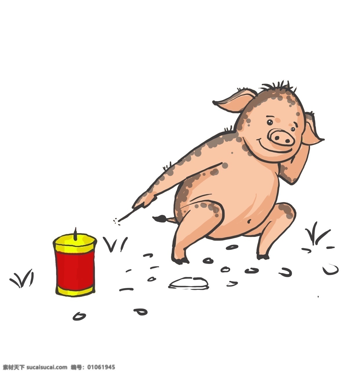 手绘 新年 放 鞭炮 小 猪 宝宝 插画 中国年 放鞭炮 新春 春节 可爱小猪 吉祥小猪 小猪宝宝 过大年