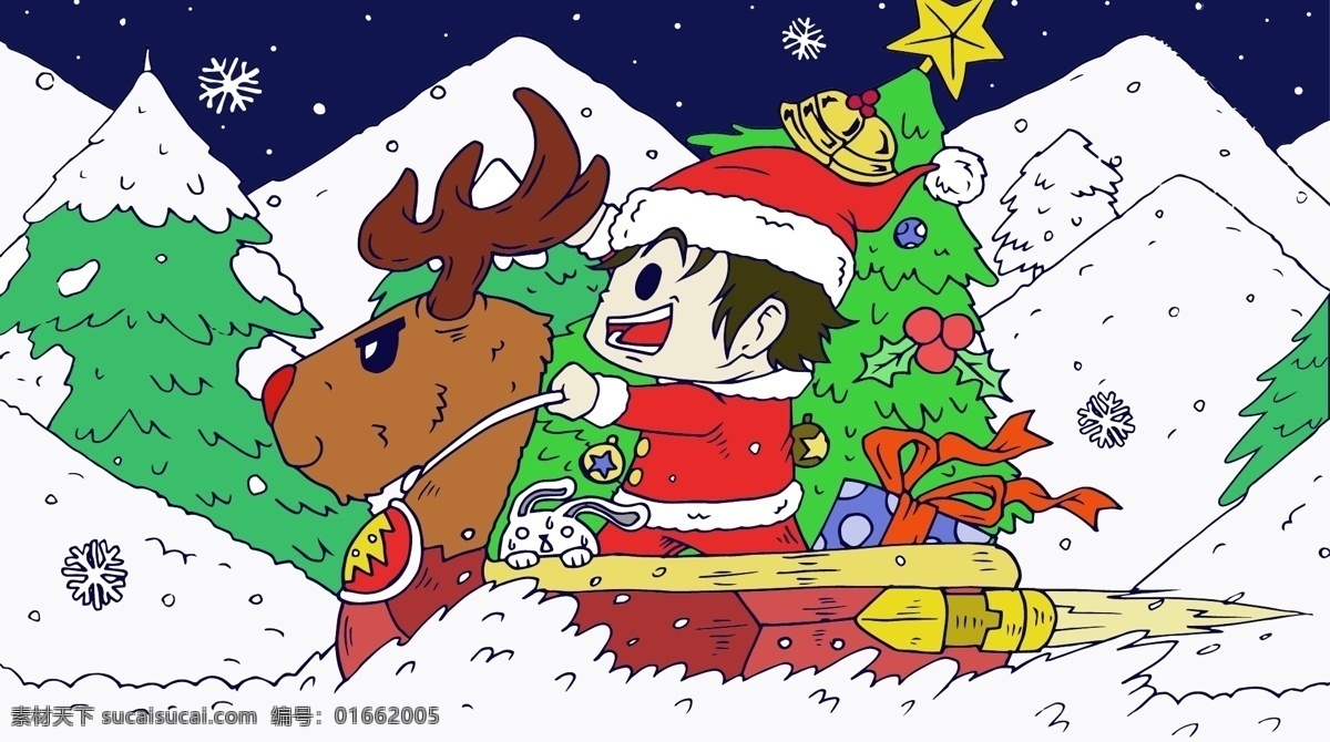 圣诞节 圣诞老人 圣诞树 礼物 铃铛 雪花 驯鹿 雪橇 星星 车 彩带 雪地 杉树 驾驶 圣诞帽 圣诞节快乐 愉快 欢乐