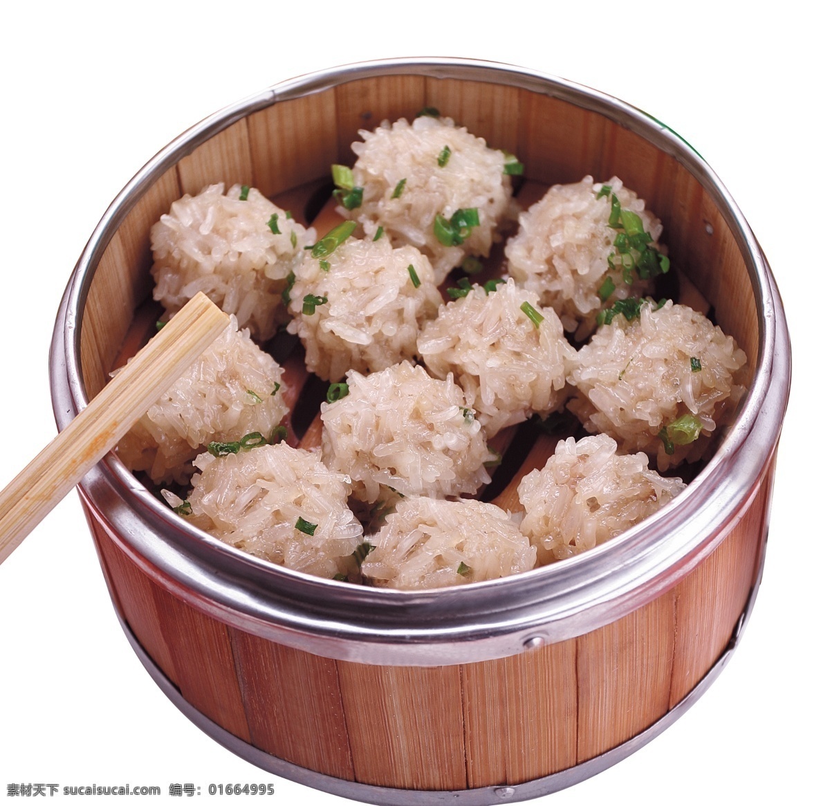 糯米团子 竹屉 一屉团子 葱花 筷子 食品类 分层