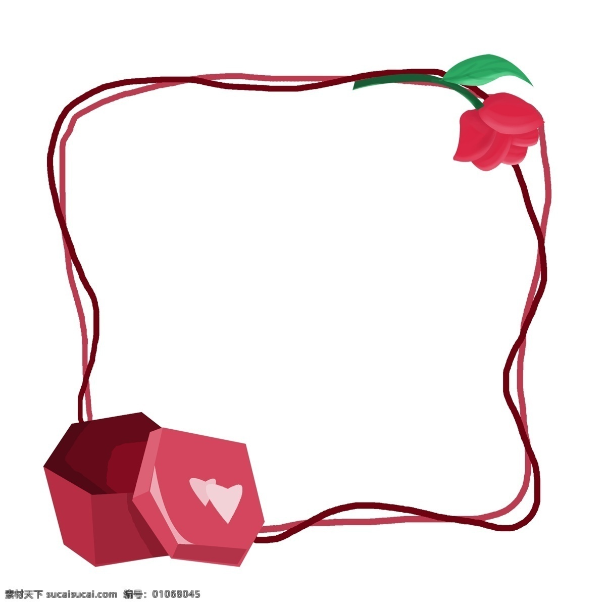 手绘 爱情 玫瑰花 边框 红色边框 礼物盒 红色礼物盒 手绘礼物盒 插画插图 手绘边框