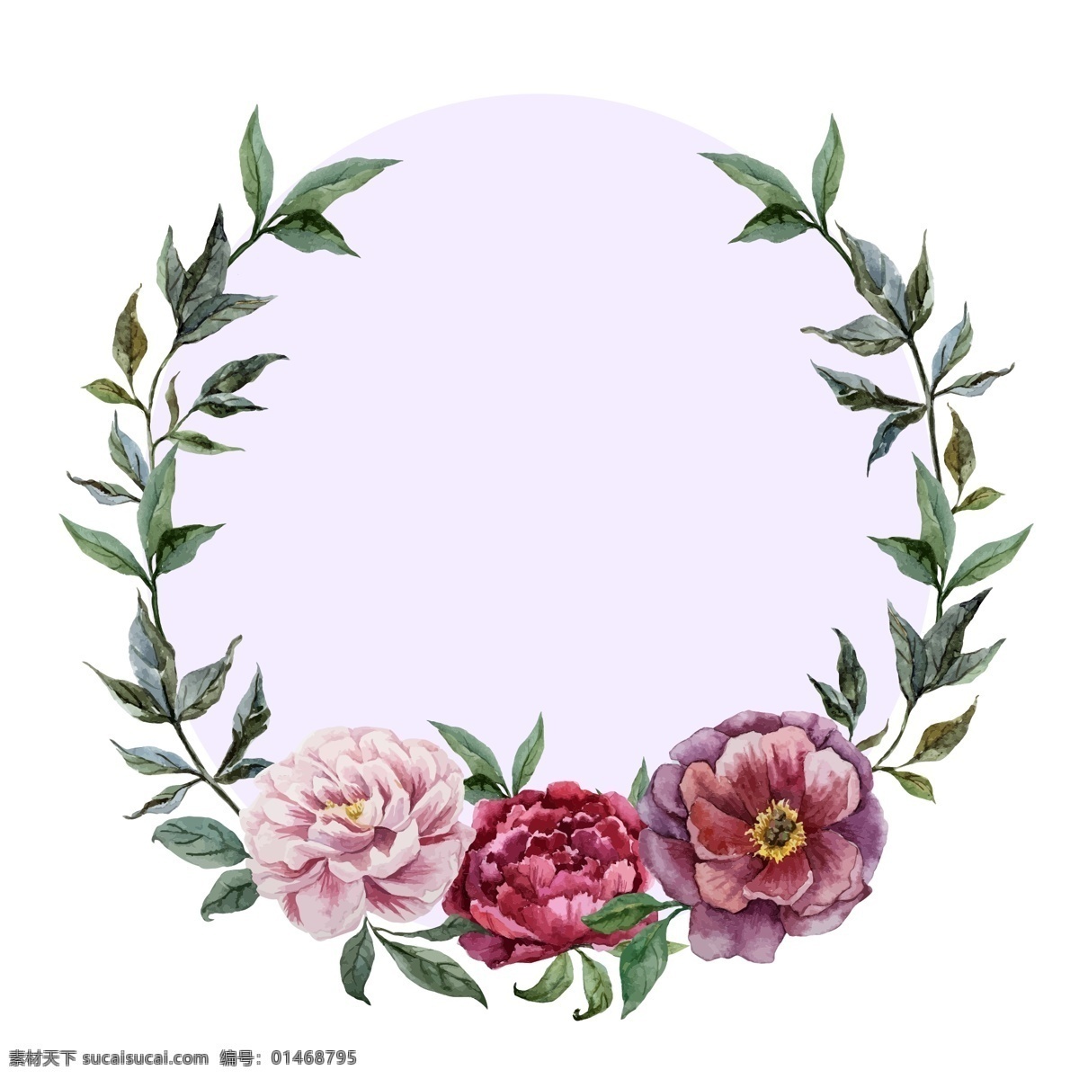 唯美 水彩 绘 花朵 边框 花环 手绘 水彩绘 叶子 植物