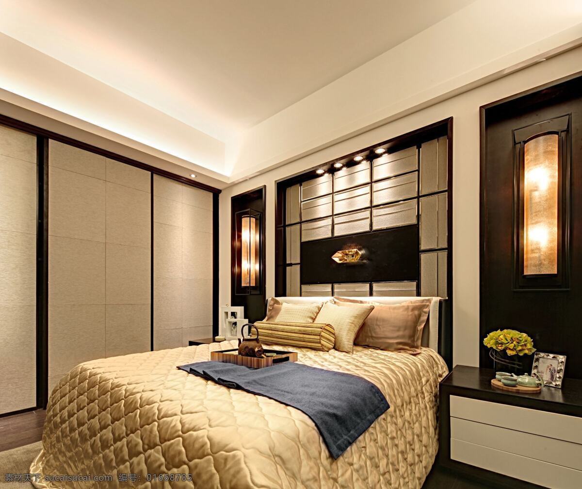 简约 卧室 床头柜 装修 效果图 壁灯 方形吊顶 黄色灯光 灰色墙壁