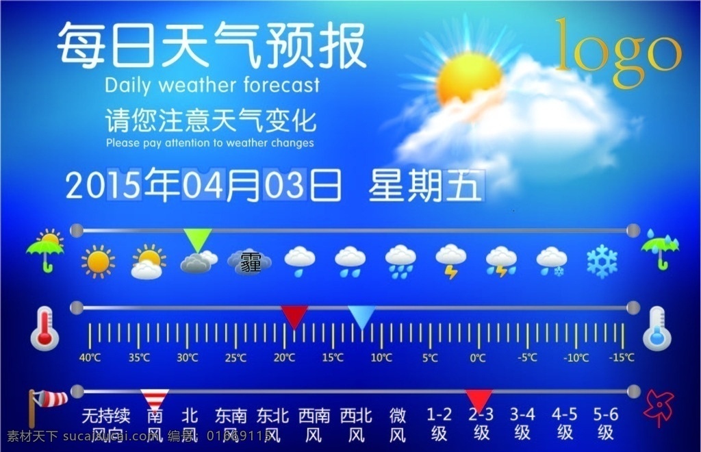 每日天气预报 公司用 天气预报 指针式 晴雨天 风力 风向 温度 标志图标 公共标识标志