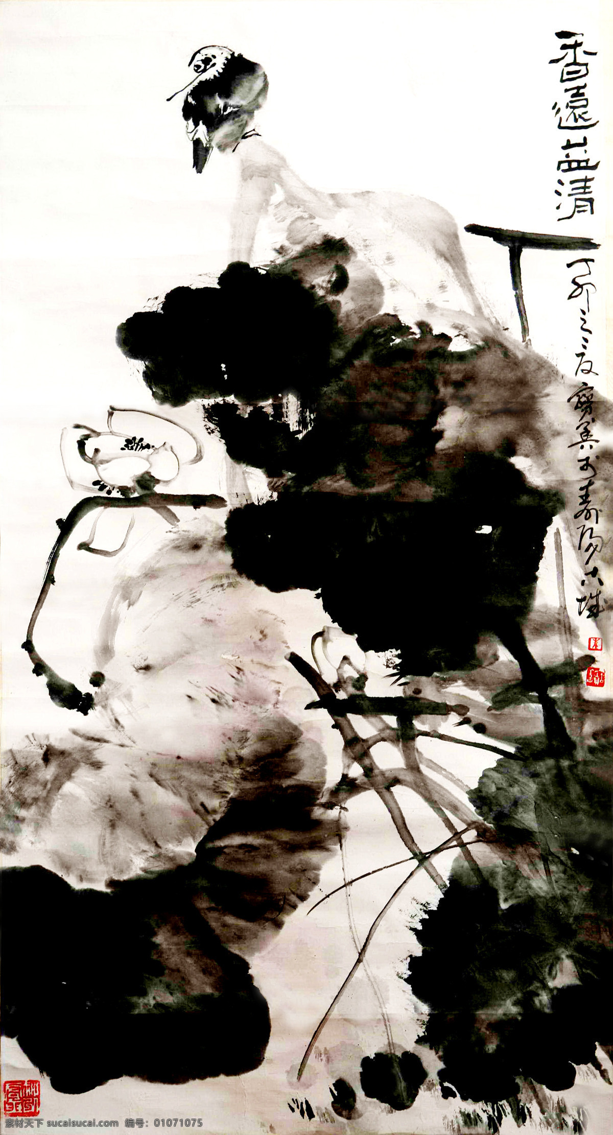 彩墨画 工笔画 国画艺术 荷花 花朵 花卉 绘画 绘画书法 香远蓝清 美术 中国画 叶子 鸟 翠鸟 书法 印章 扇画 国画集33 文化艺术 装饰素材 雕刻 图案