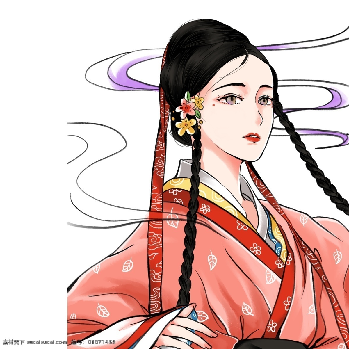 唯美 手绘 古代 仙子 插画 人物 彩绘 古装 女孩 美女 中国风