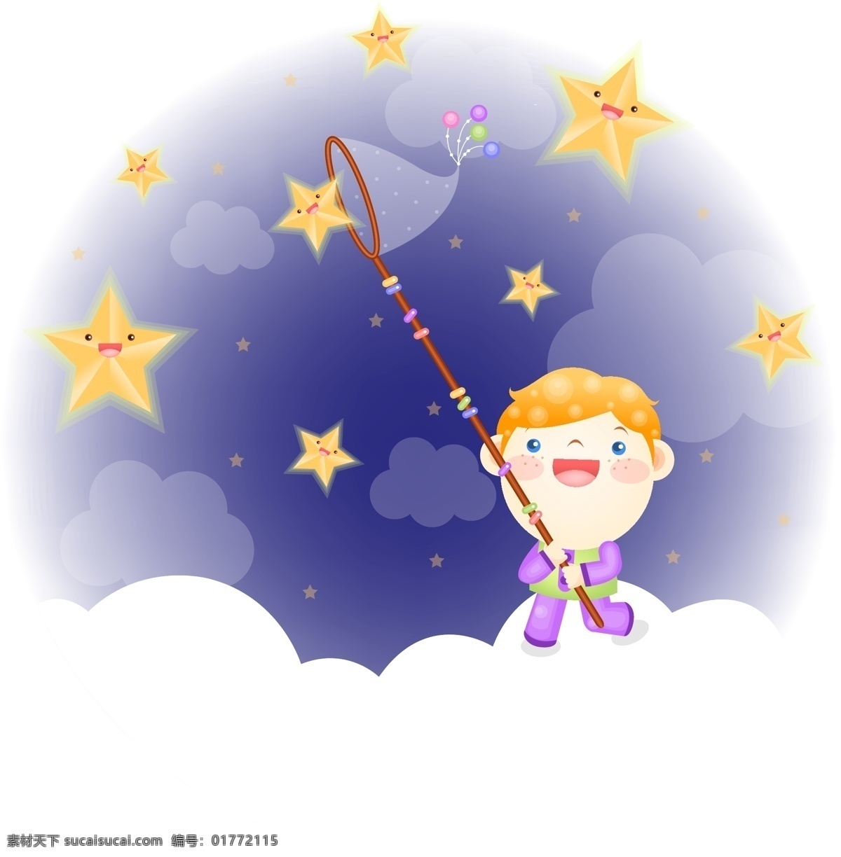 摘 星星 孩子 卡通 天空 摘星星 矢量图 矢量人物