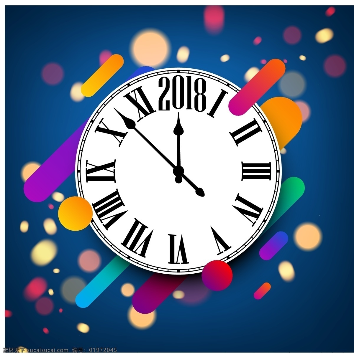 2018 年 倒计时 时钟 12点 2018年 彩色 新年