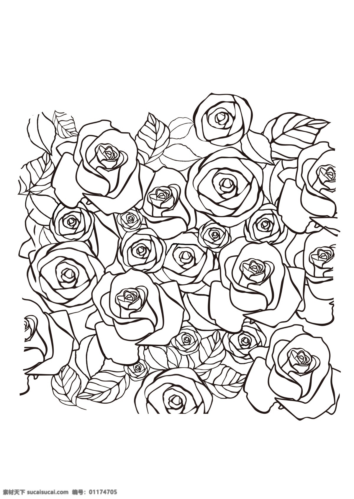 漂亮 玫瑰 花纹 分层 底纹 线稿花纹 花型底纹 玫瑰线稿 鲜花线稿图