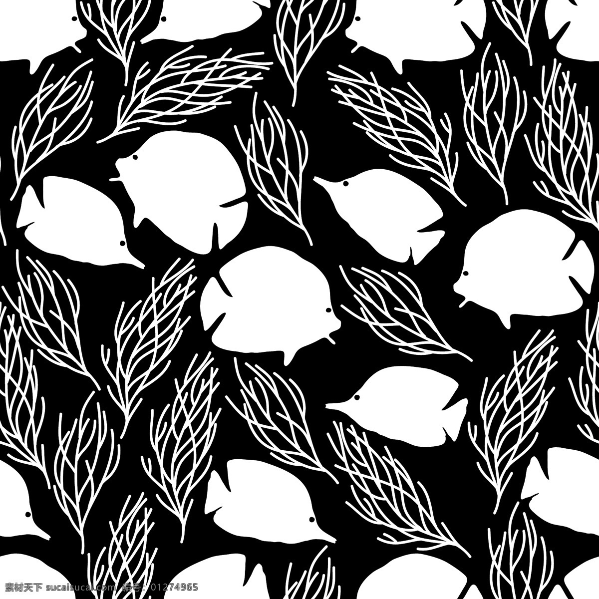 海底 小鱼 水彩 diy 纹理 图案 简约 黑色 条纹 卡通 花纹 海草 矢量 设计素材 平面素材