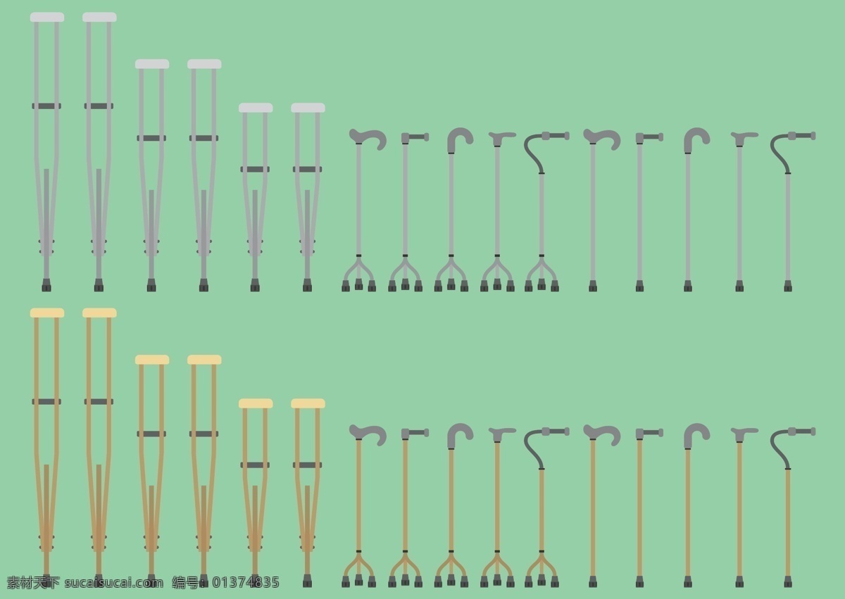 拐杖 设计图 彩色 绿色 矢量图 其他矢量图