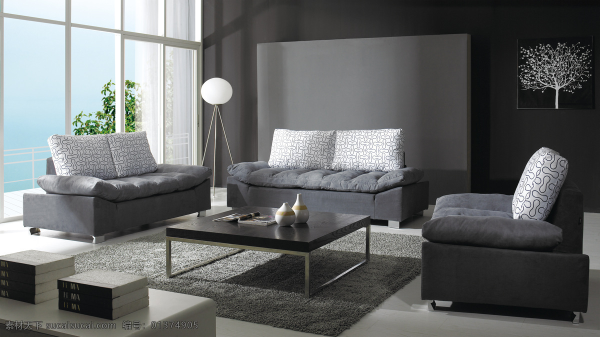 布艺沙发 茶几 灯 地毯 布艺沙发背景 家居装饰素材 室内设计