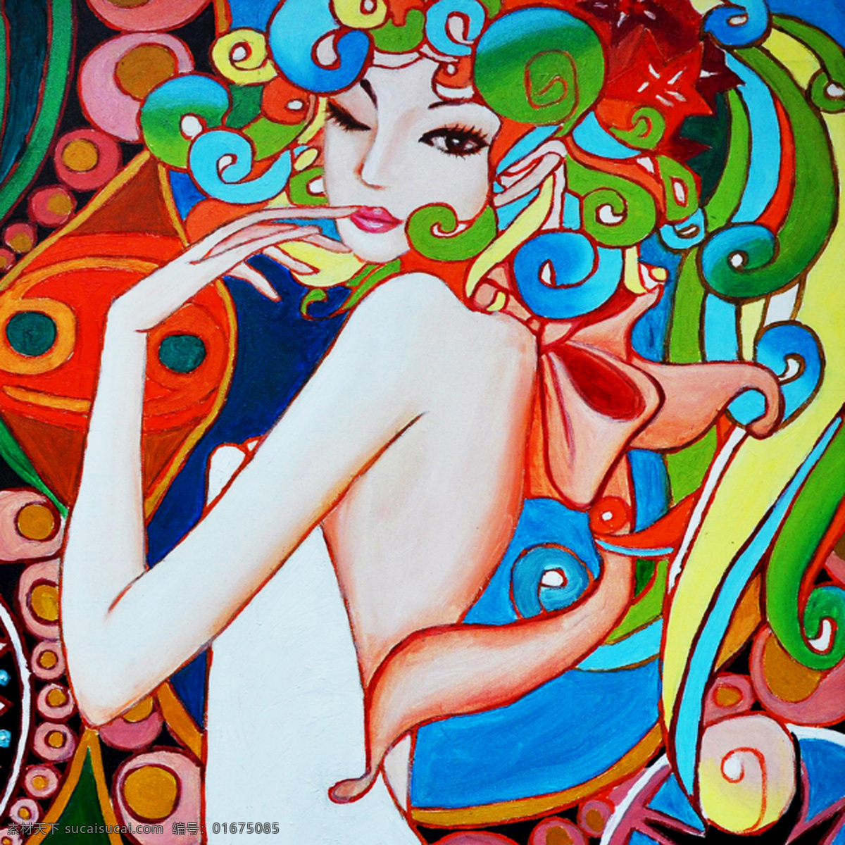 卡通画 女人 卡通 美女 沙画 艺术
