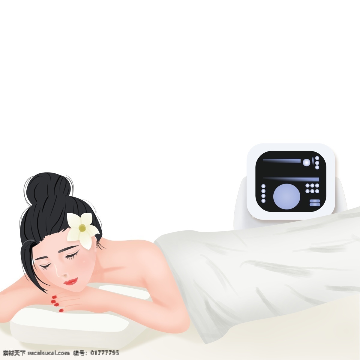 手绘 做 推拿 女孩 人物 美容 护肤 插画 香薰 女生 卡通设计