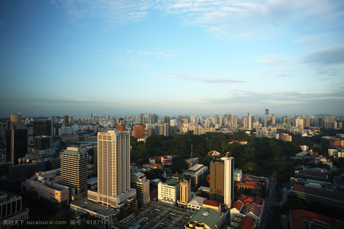 新加坡 黎明 景色 高层建筑 住宅大楼 各种建筑物 公园绿地 道路 清晨 蓝天白云 高空俯摄 城市 景观 旅游风光摄影 旅游摄影 国外旅游