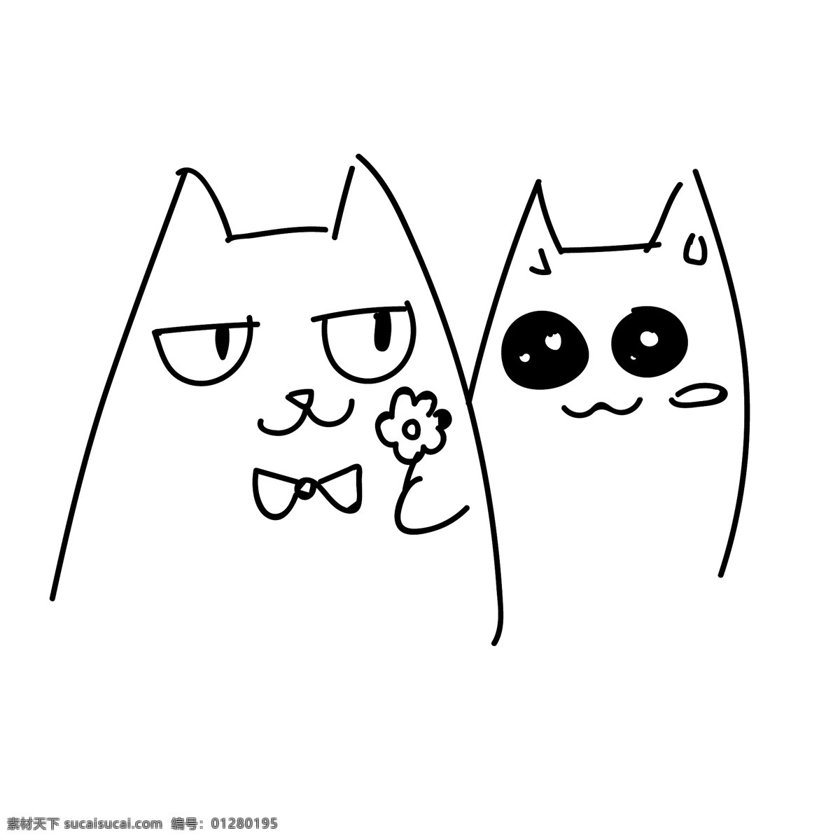简笔画 猫 卡通猫 情侣猫 可爱简笔画 猫咪 爱情 手绘 原创 矢量 卡通 动漫动画 动漫人物