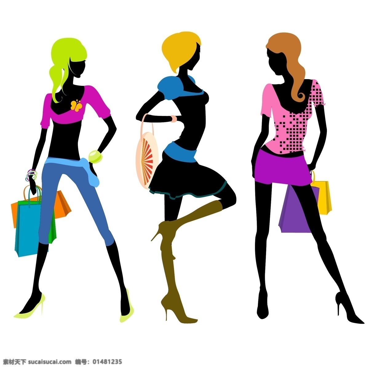 矢量 时尚 女性 购物 shopping 购物袋 矢量图 矢量人物