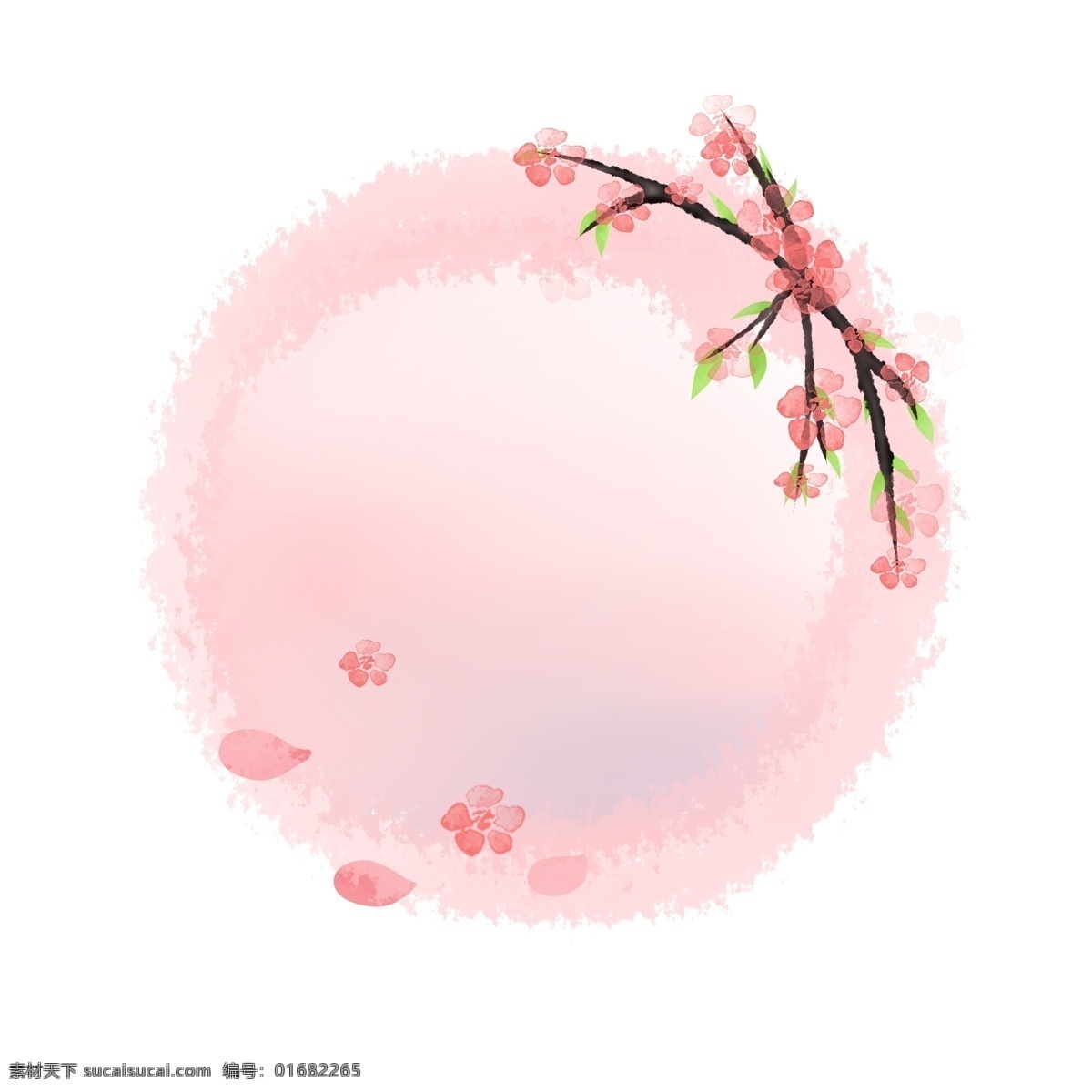 粉色 桃花 水墨 圆环 圆形边框 手绘 边框 纹理边框