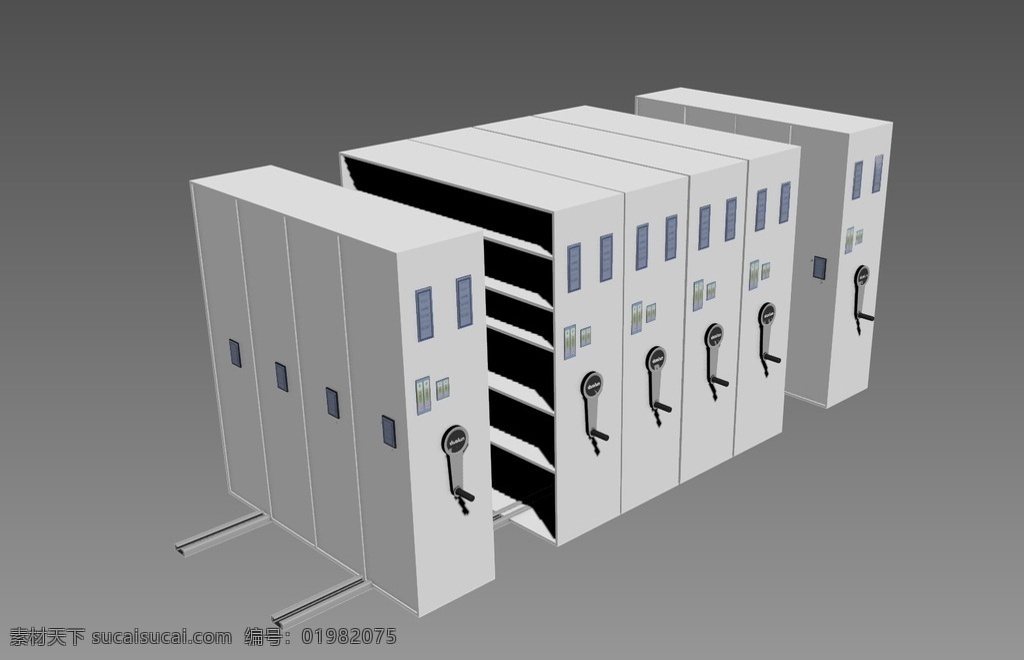 现代 档案柜 3d 模型 3d模型 手柄移动式 档案室 max2014 3d设计 室内模型 max