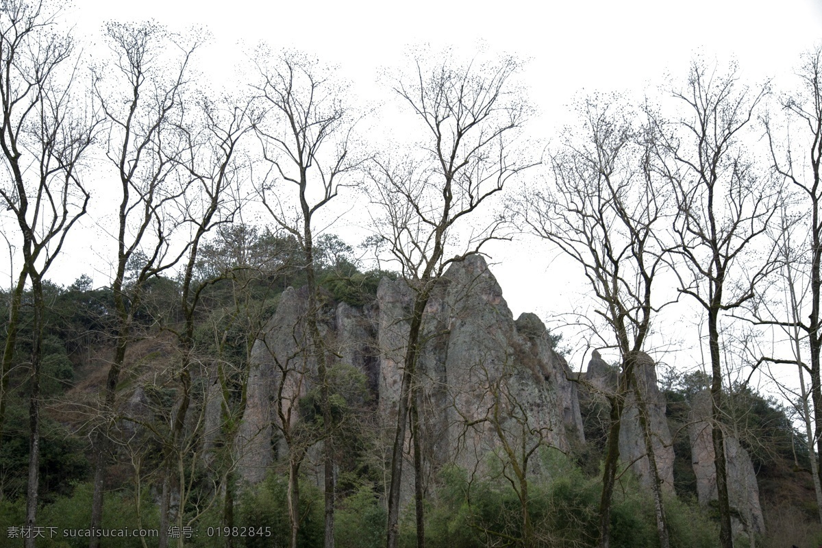 风景秀丽 险峻 山峰 大山 群山连绵 山岩 山谷 峭壁 彩色岩石 森林 绿树 黄花 自然风光 山水风景 自然景观