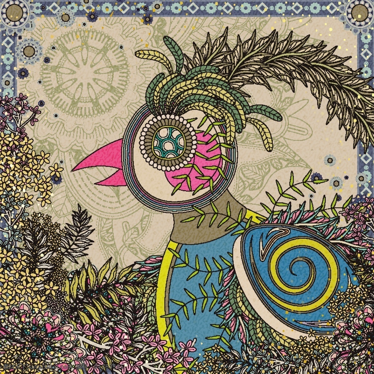 复古日式插画 繁花似锦 插画 手绘 浮世绘 鲤鱼凤凰花朵 日式风格插画 团花锦簇 仙鹤 鲤鱼 凤凰 蝴蝶 动物 繁华 花朵 树木 树叶 矢量素材 复古 现代科技